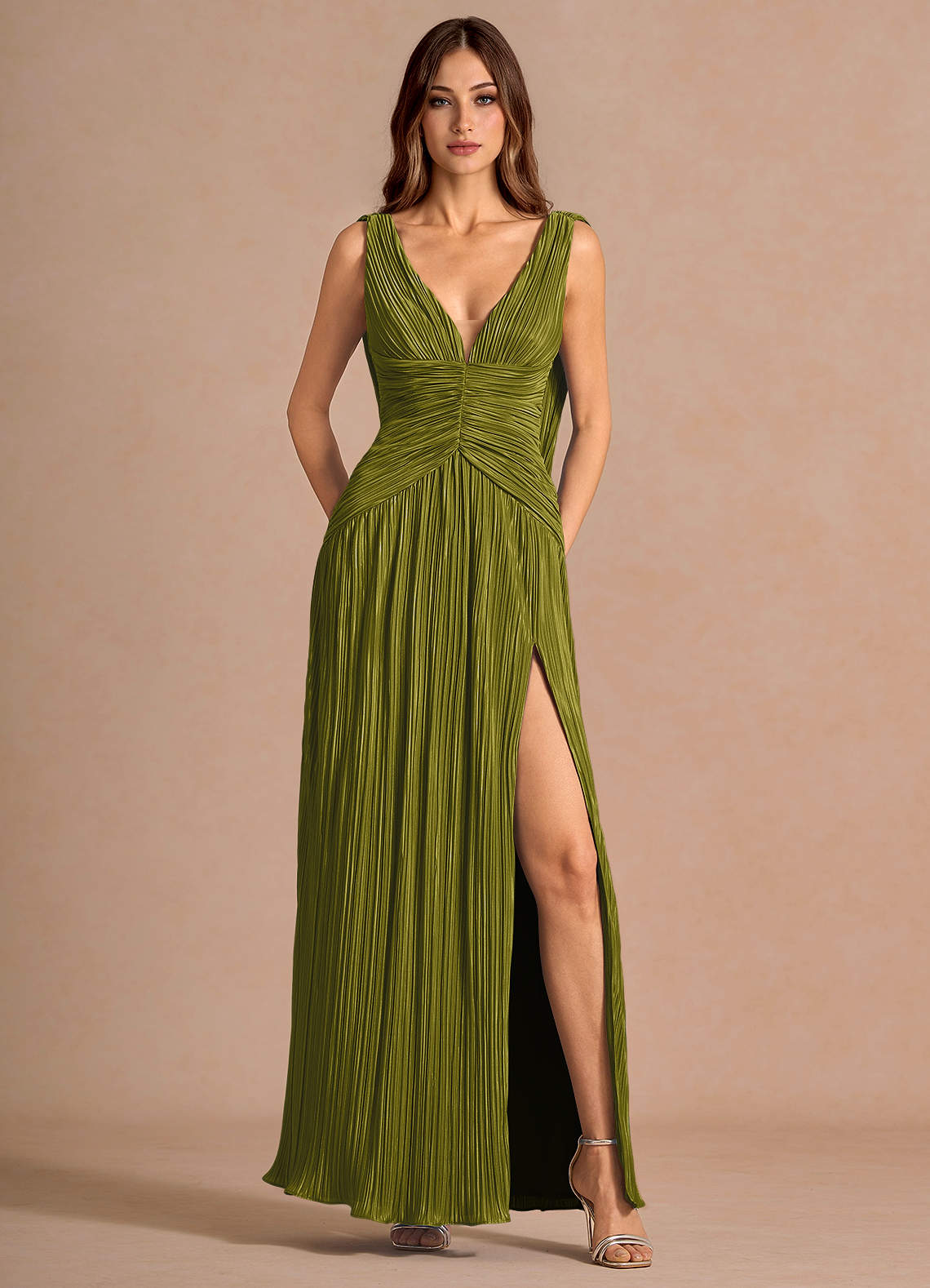 Quellia Sheath V-Neck Stretch Knit Wedding Guest Dress in Green Lemon