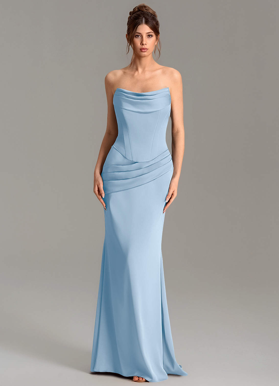 Adrienne Mermaid Cowl-Neck Stretch Satin Bridesmaid Dress in Powder Blue
