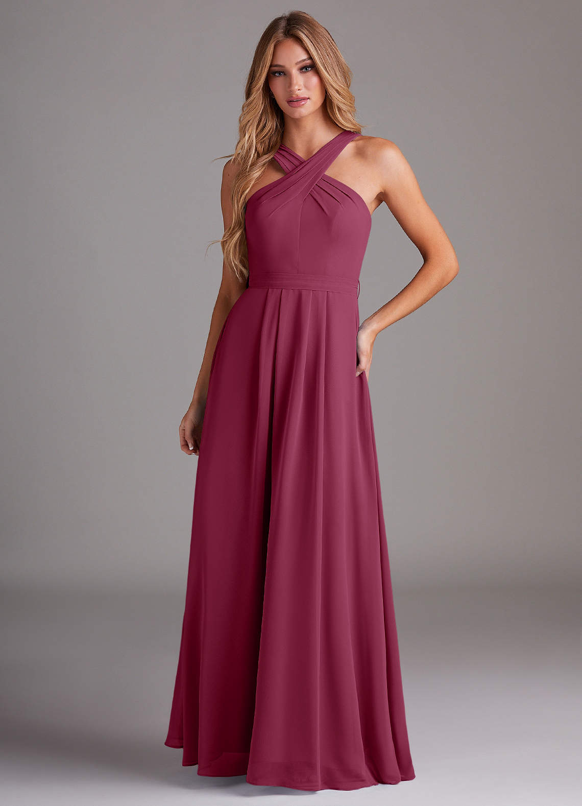 Dixie A-Line Halter Chiffon Bridesmaid Dress in Mulberry
