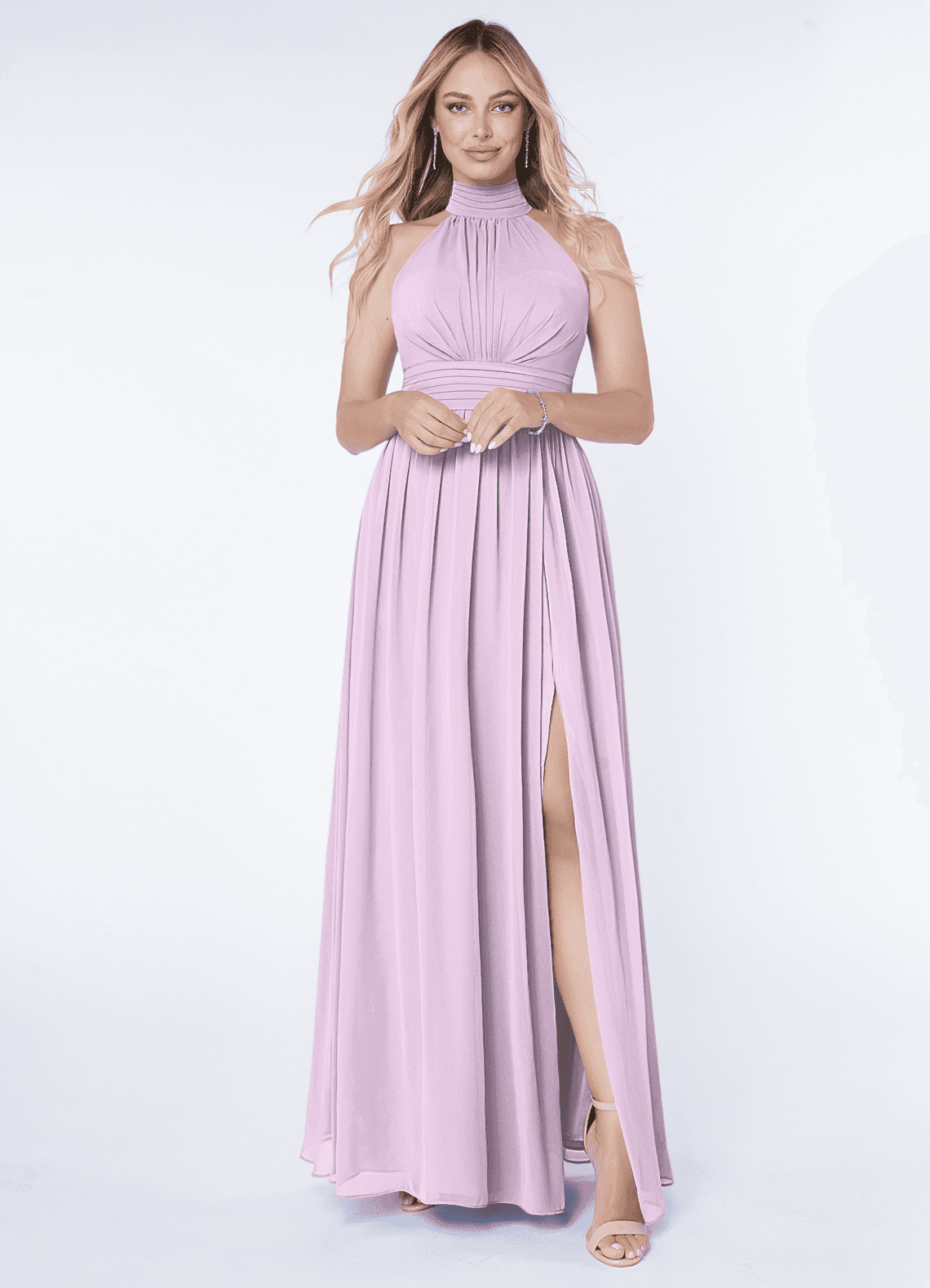 Iman A-Line Halter Chiffon Bridesmaid Dress in Frosted Lilac