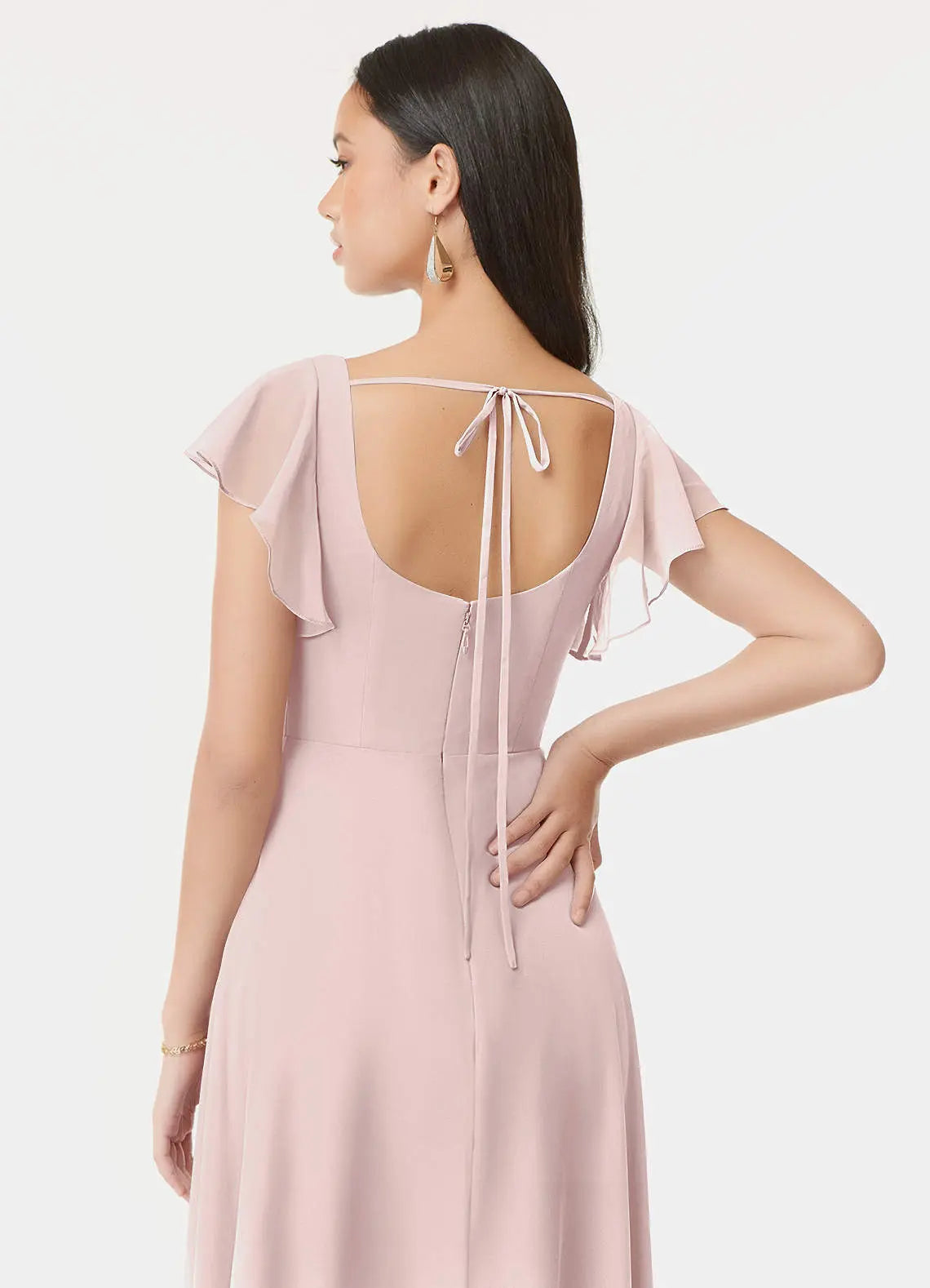 Bondi A-Line Square-Neck Chiffon Bridesmaid Dress in Blushing Pink