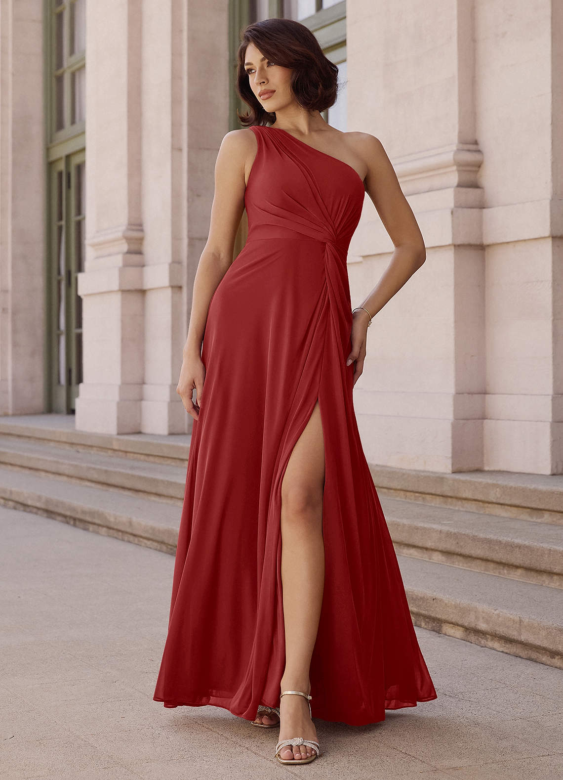 Brooke A-Line One-Shoulder Chiffon Bridesmaid Dress in Rust
