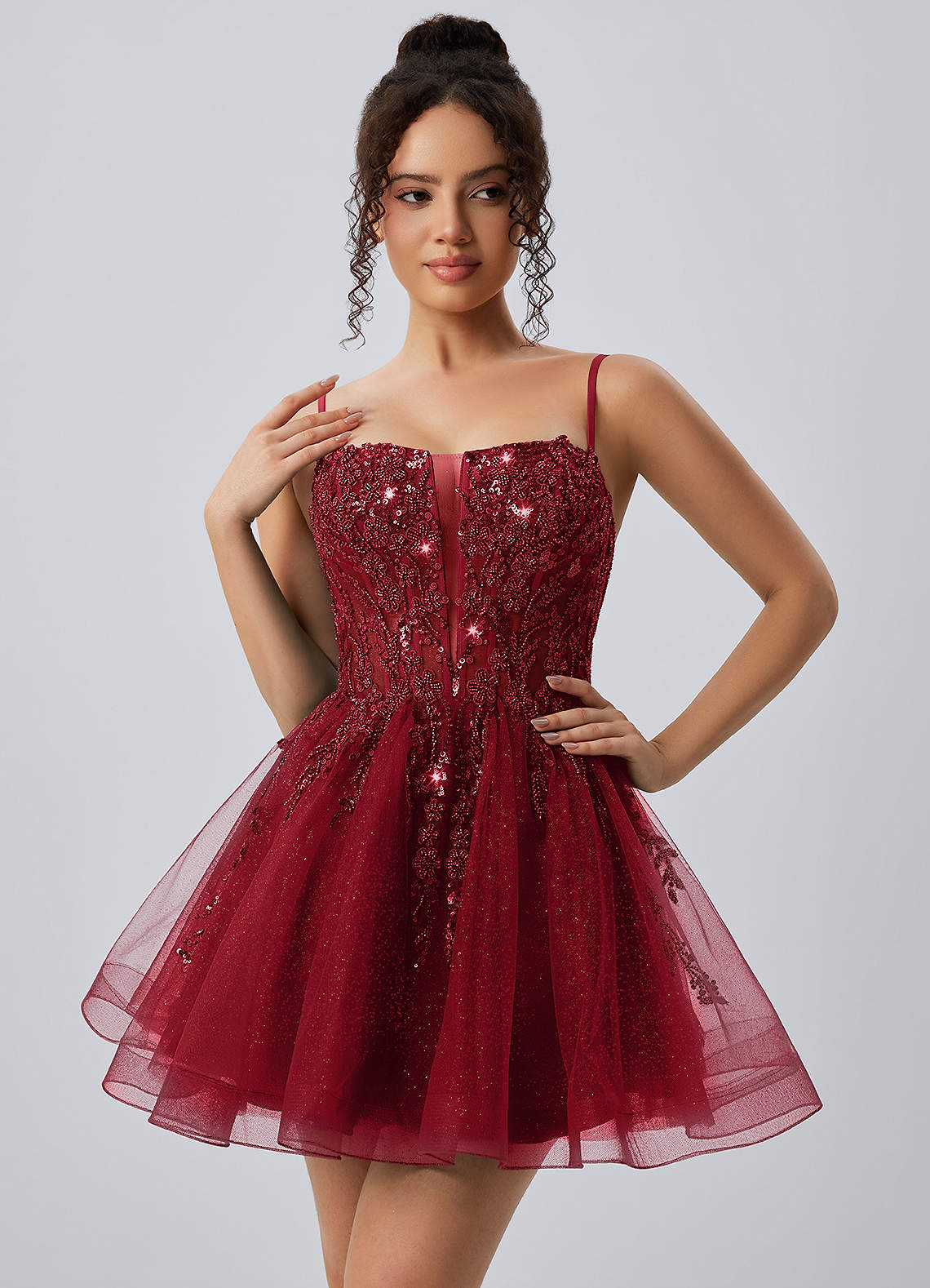 Odette Skater Keyhole Glitter Tulle Mini Prom Dress in black