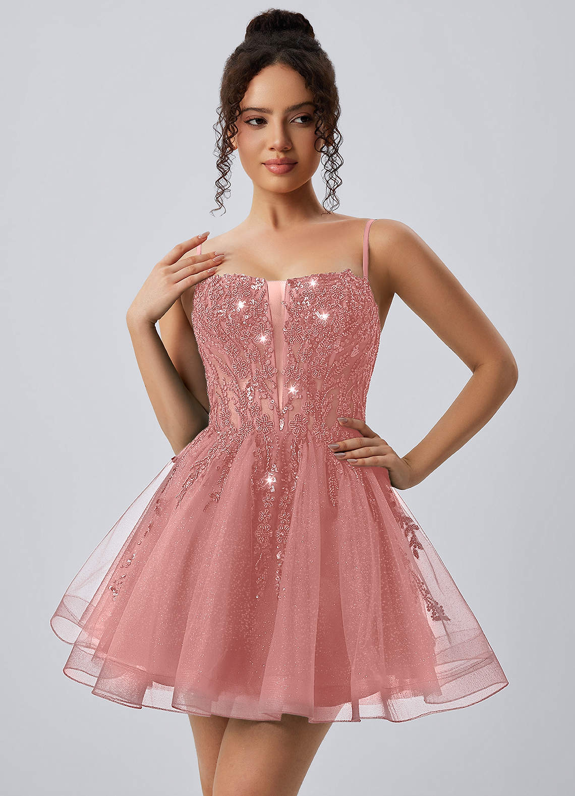 Odette Skater Keyhole Glitter Tulle Mini Prom Dress in black