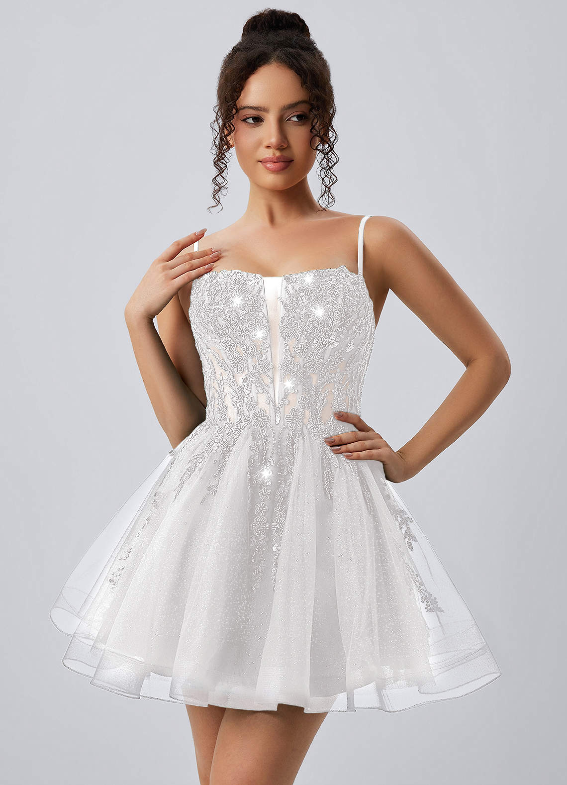 Odette Skater Keyhole Glitter Tulle Mini Prom Dress in black