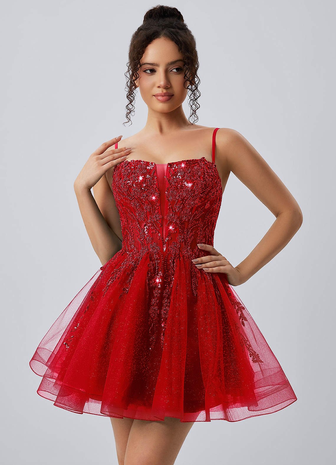 Odette Skater Keyhole Glitter Tulle Mini Prom Dress in black