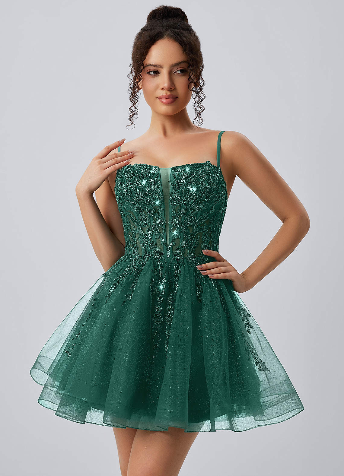 Odette Skater Keyhole Glitter Tulle Mini Prom Dress in black