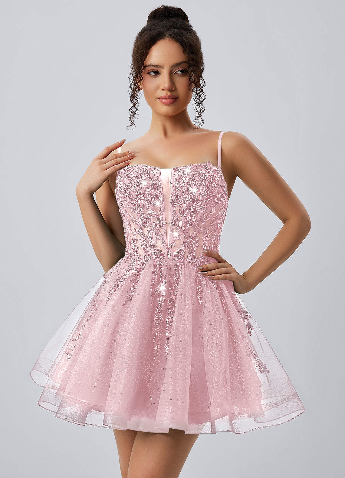 Odette Skater Keyhole Glitter Tulle Mini Prom Dress in black