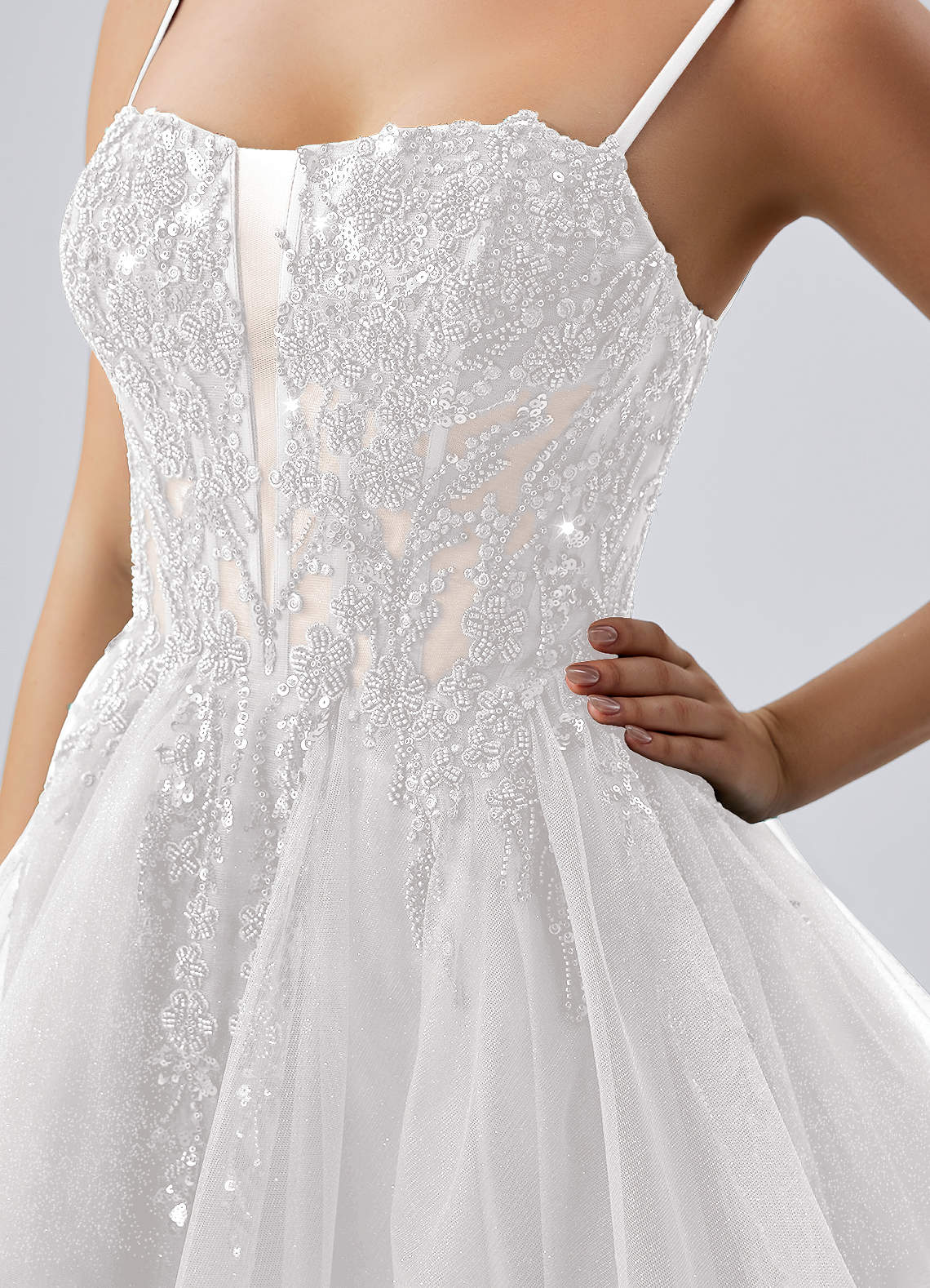 Odette Skater Keyhole Glitter Tulle Mini Prom Dress in white
