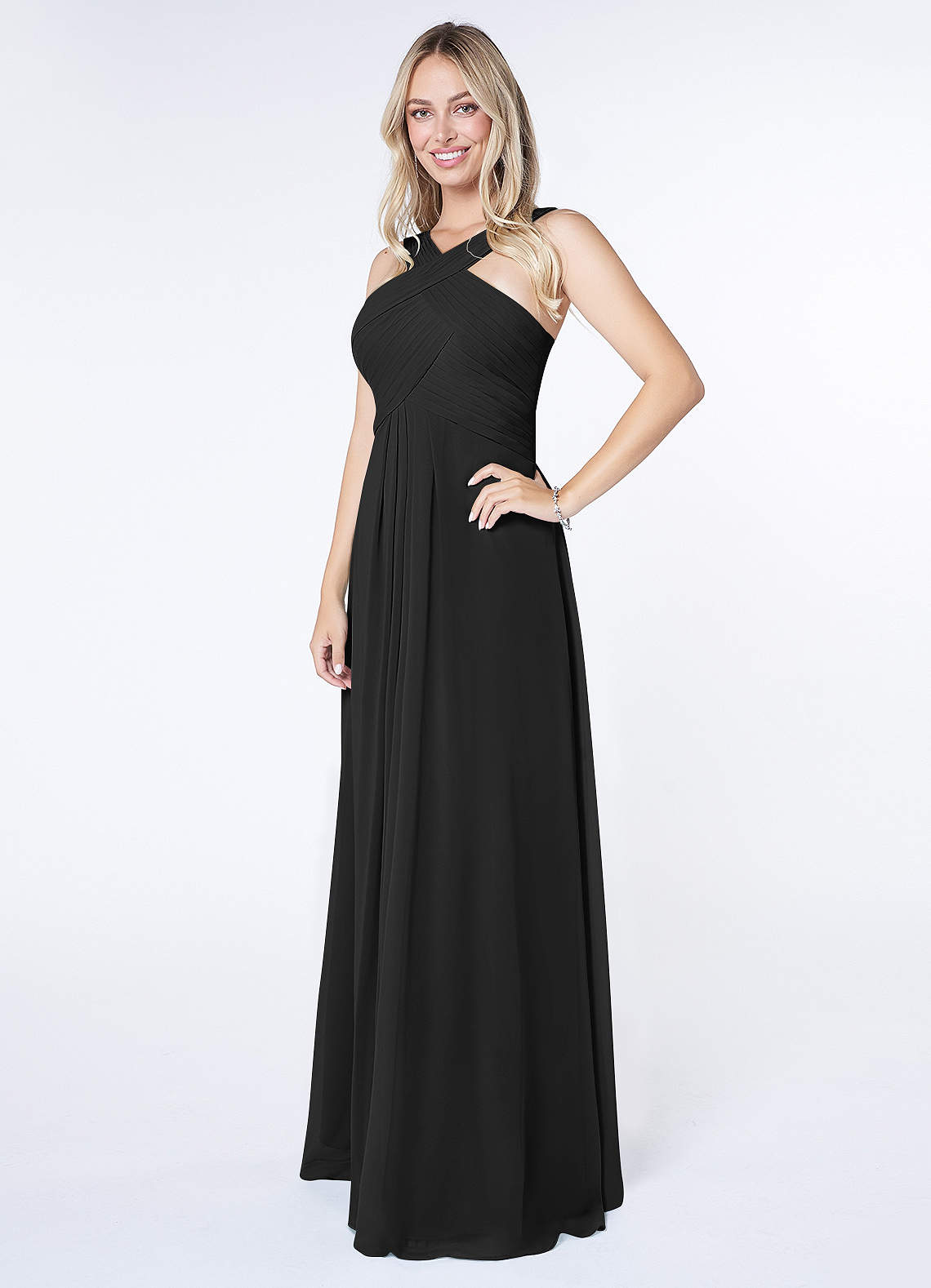 Kaleigh A-Line Halter Chiffon Bridesmaid Dress in black