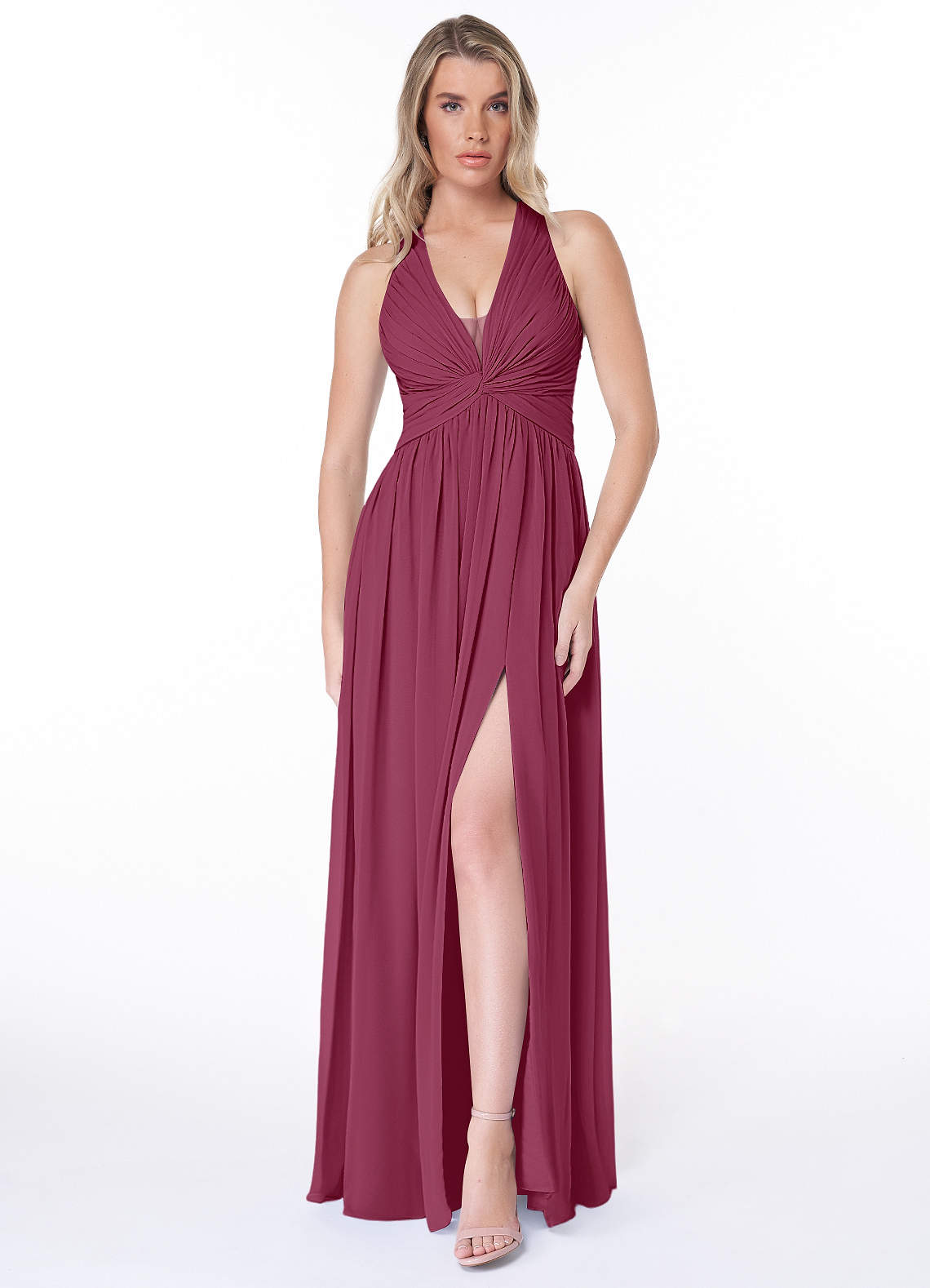 Jaclyn A-Line Halter Chiffon Bridesmaid Dress in Mulberry