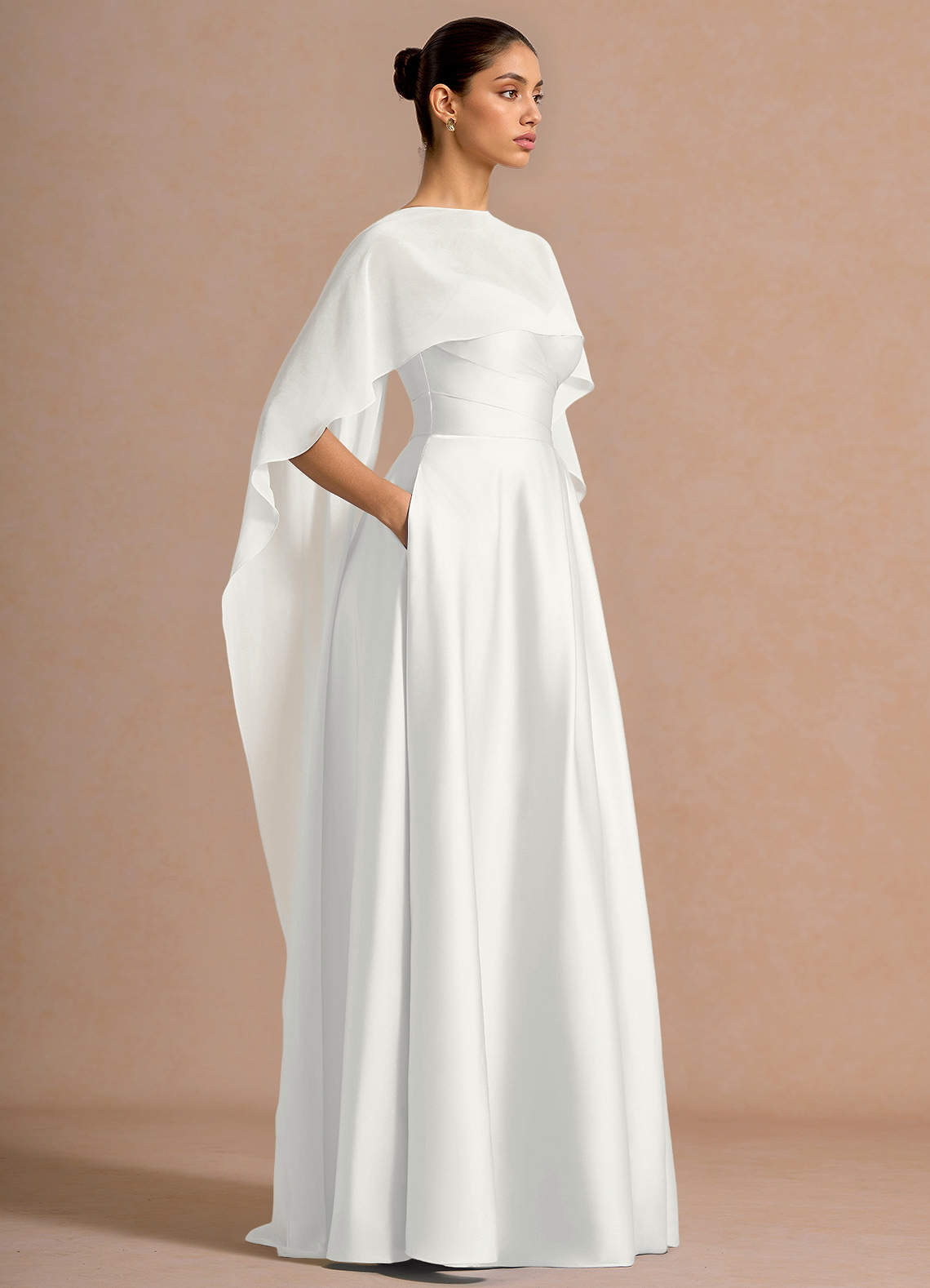 Nancy A-Line V-Neck Stretch Satin and Chiffon Evening Dress in Sky Blue