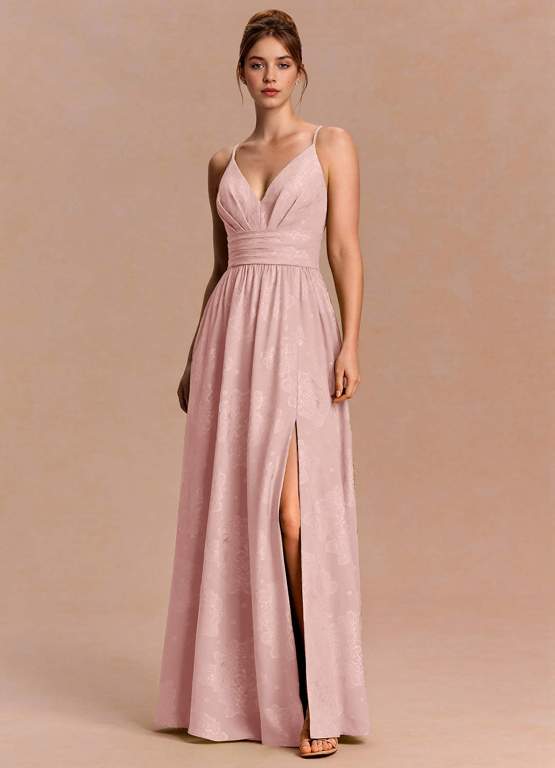 Anaëlle A-Line V-Neck Chiffon Burnout Evening Dress in Powder Pink