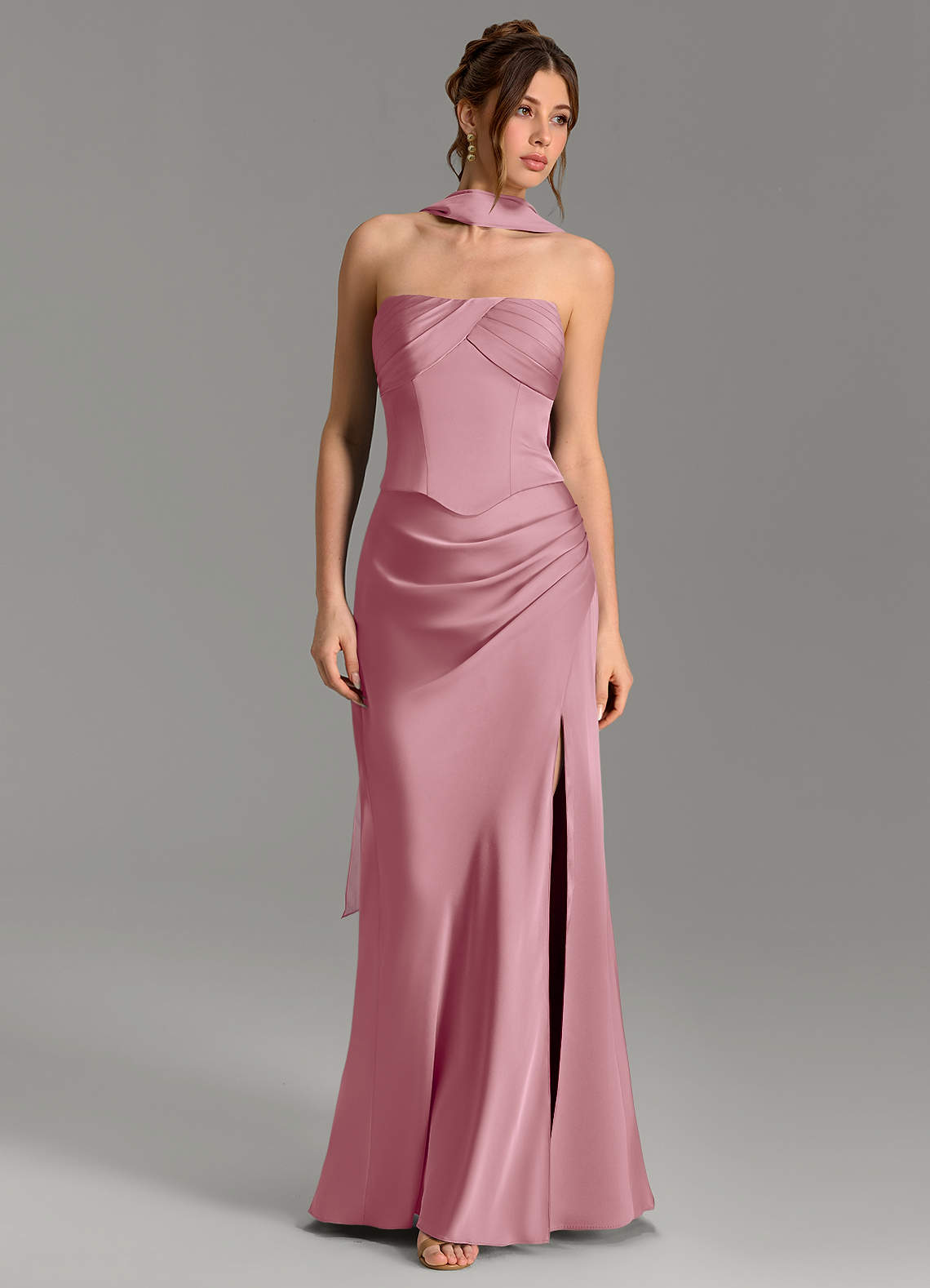 Nicki Sheath Scoop-Neck Stretch Satin Bridesmaid Dress in Vintage Mauve