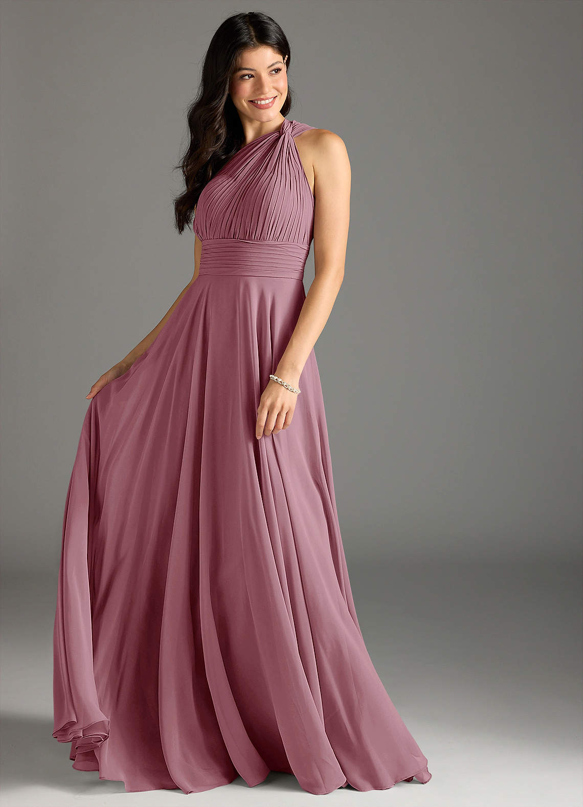Charlize A-Line One-Shoulder Chiffon Bridesmaid Dress in Vintage Mauve