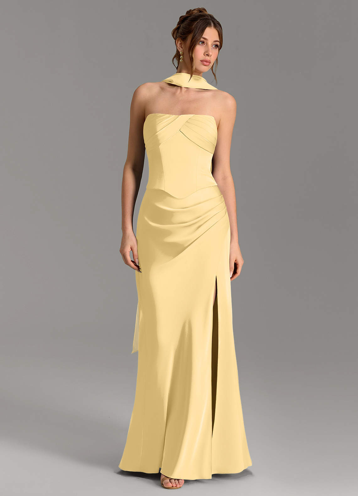 Nicki Sheath Scoop-Neck Stretch Satin Bridesmaid Dress in Butter