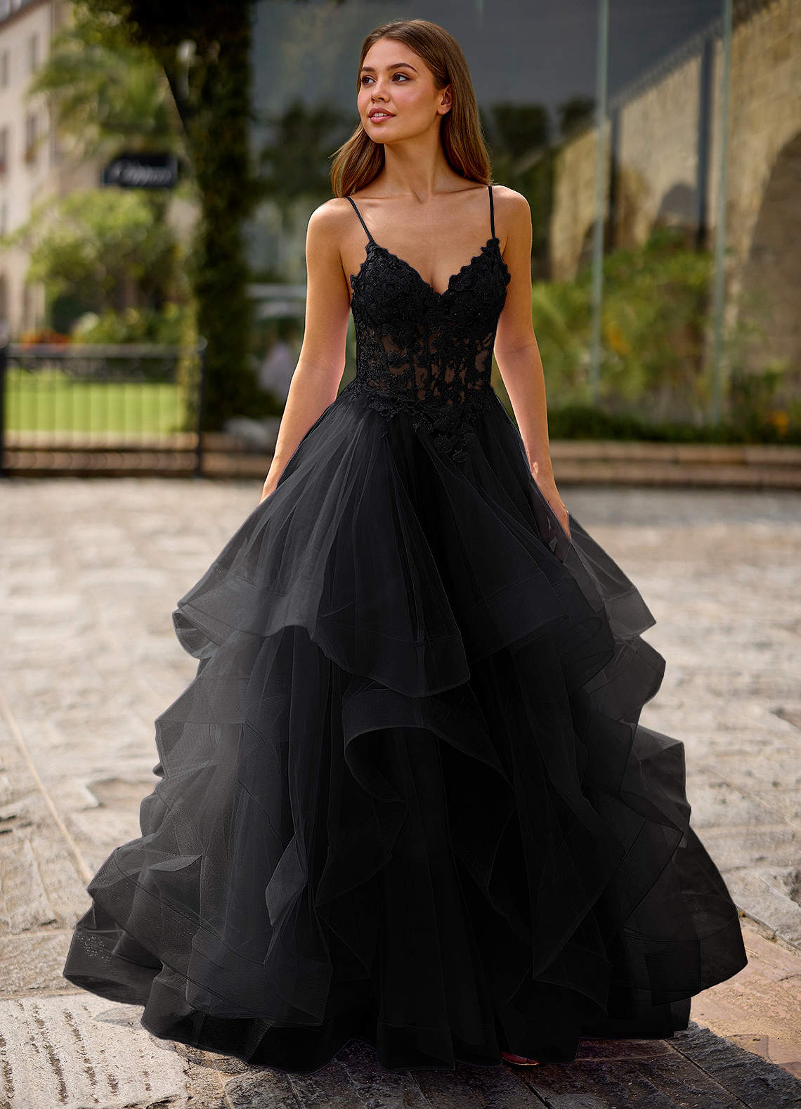 Spitze Ball Gown Sweetheart Lace Tulle Evening Dress in candy pink
