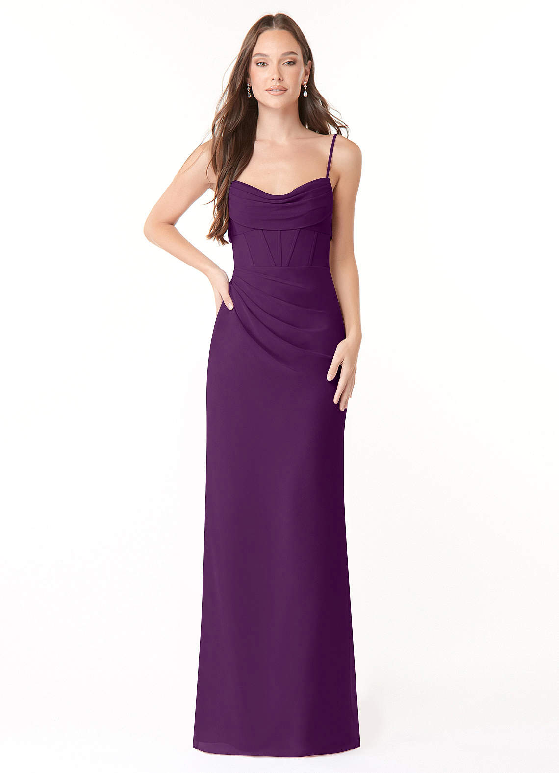Mai Sheath Cowl-Neck Chiffon Bridesmaid Dress in Grape