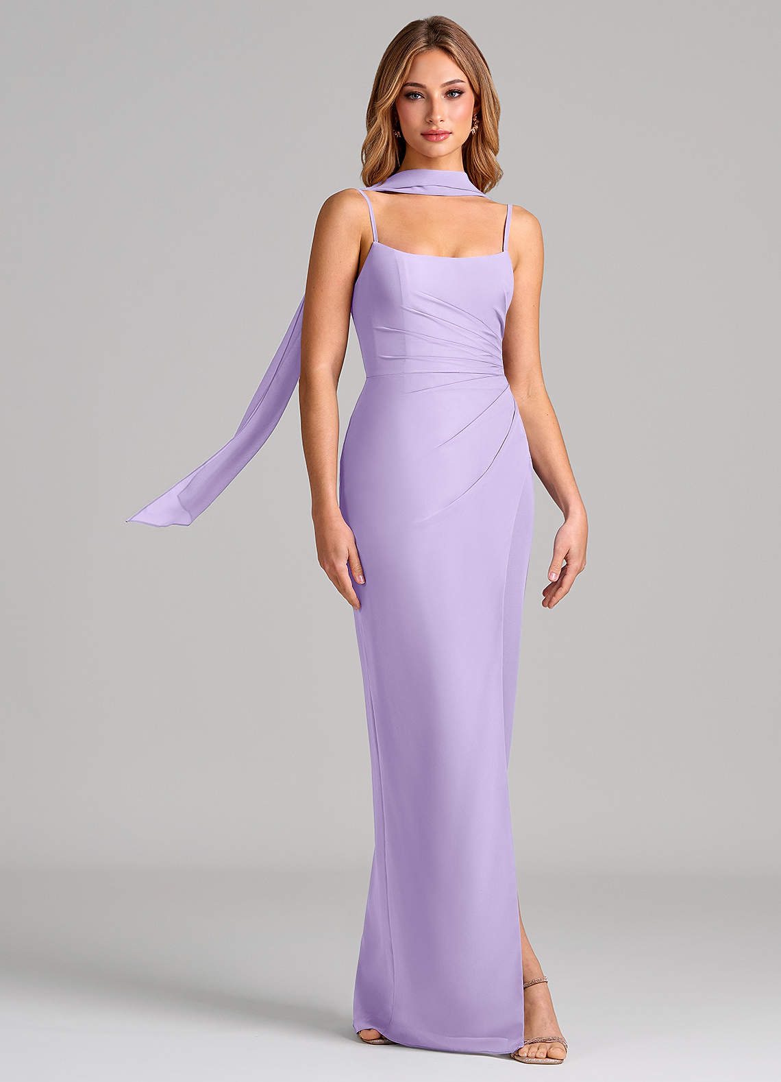 Calandra Sheath Scoop-Neck Chiffon Bridesmaid Dress in Lilac