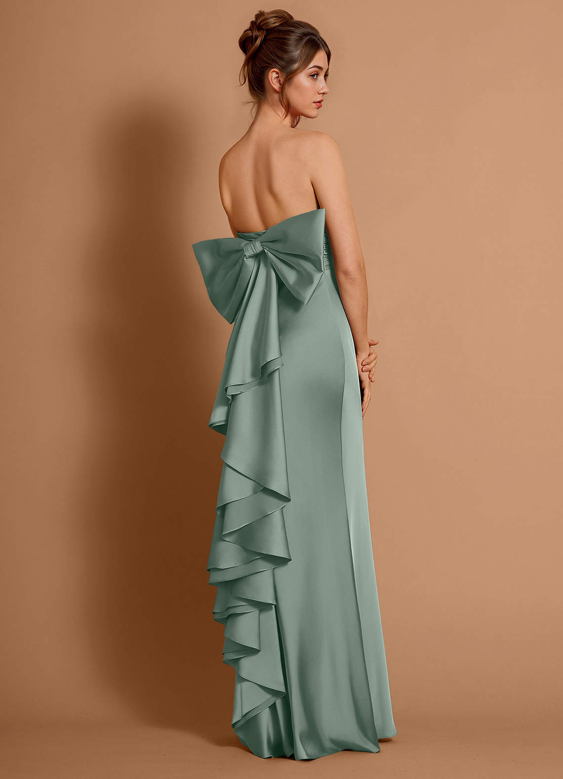 Aveline Mermaid Strapless Stretch Satin Evening Dress in Vintage Sage