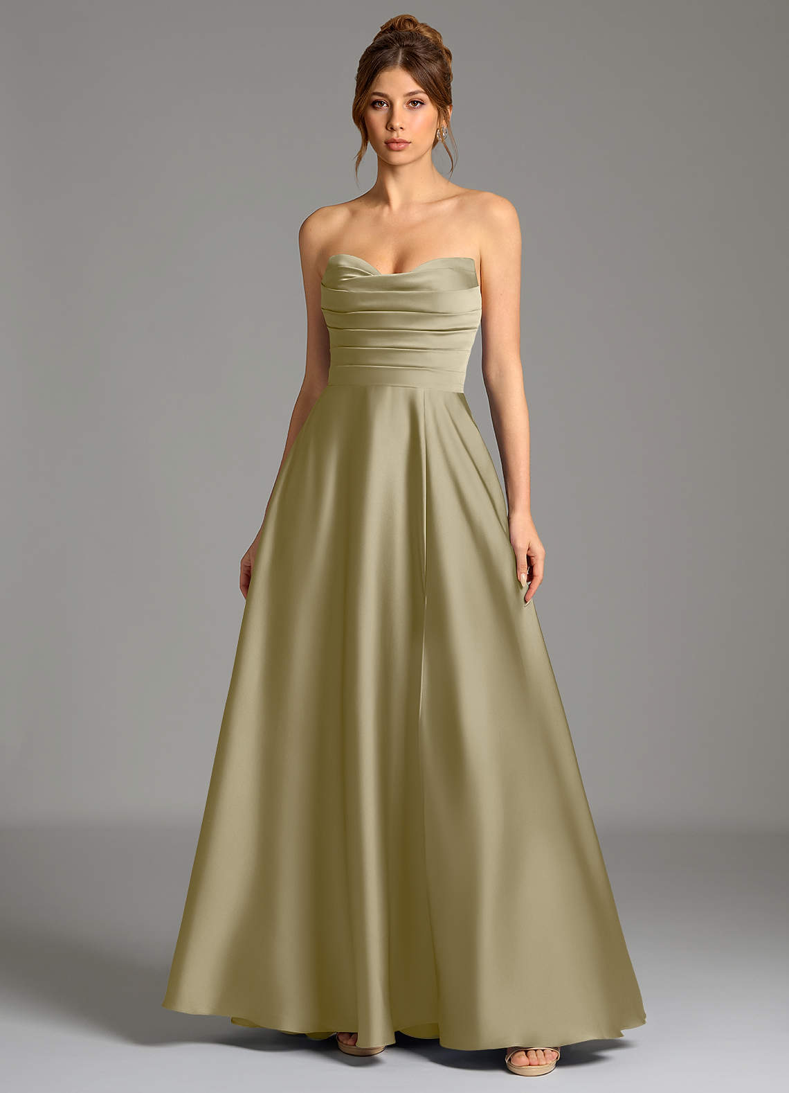 Ayla A-Line Sweetheart Stretch Satin Bridesmaid Dress in Moss Green