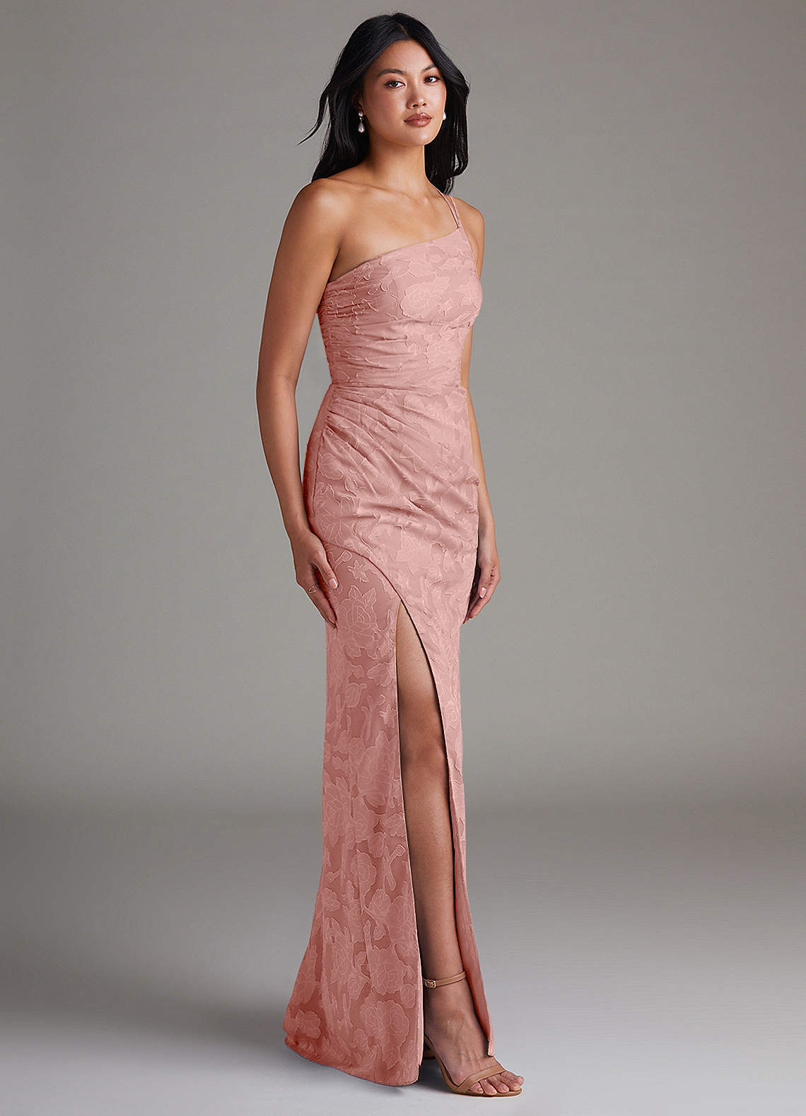 Eren Sheath One-Shoulder Floral Burnout Bridesmaid Dress in Rosette