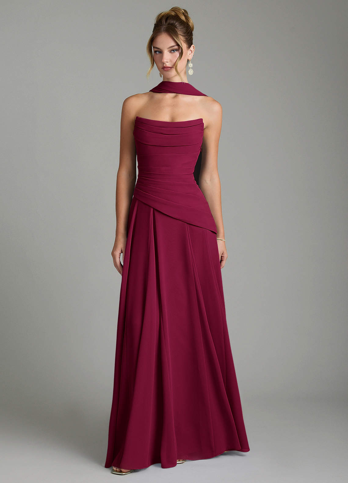 Gabriela A-Line Cowl-Neck Chiffon Bridesmaid Dress in Burgundy
