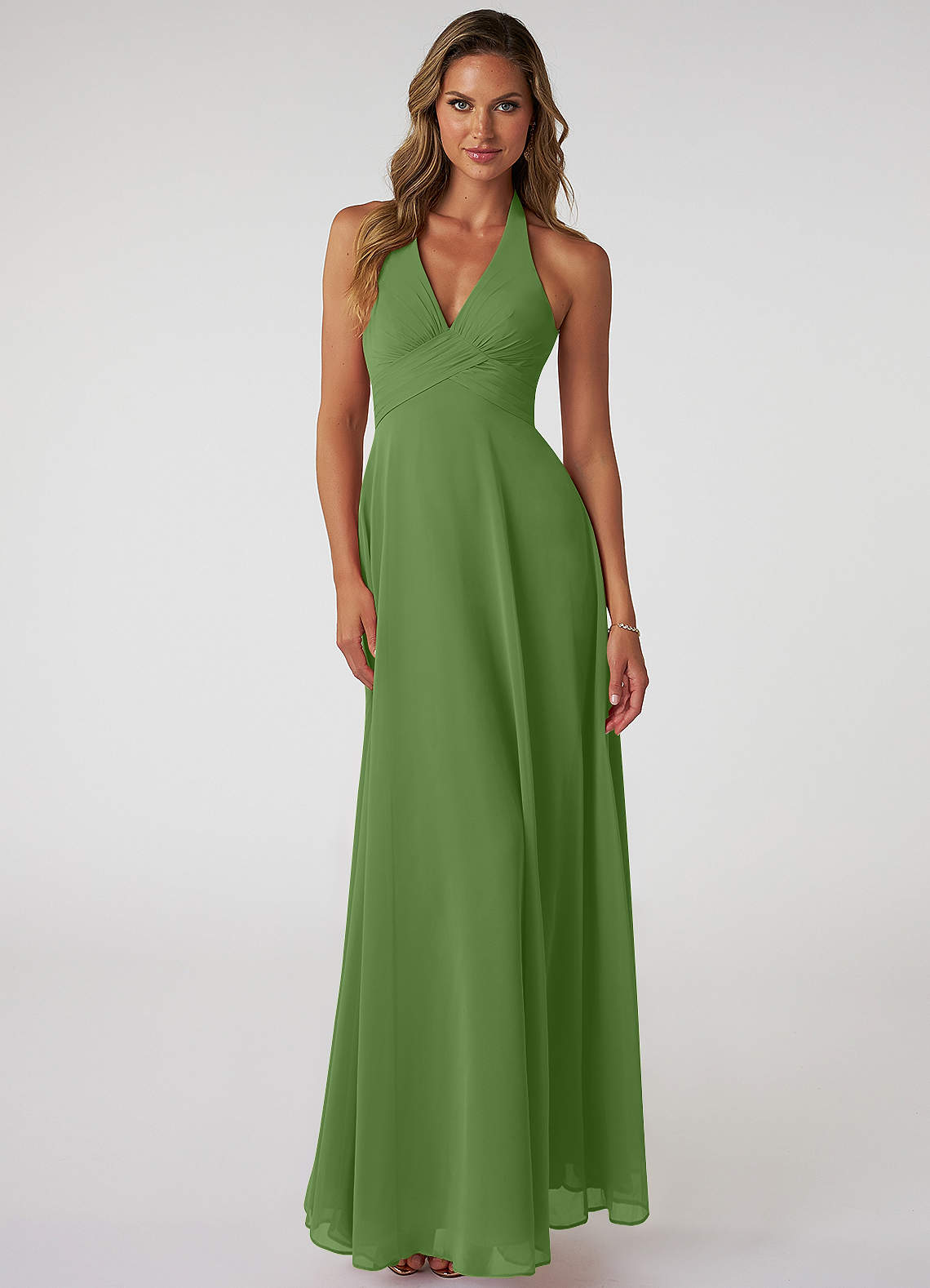 Tessie A-Line V-Neck Chiffon Bridesmaid Dress in Basil