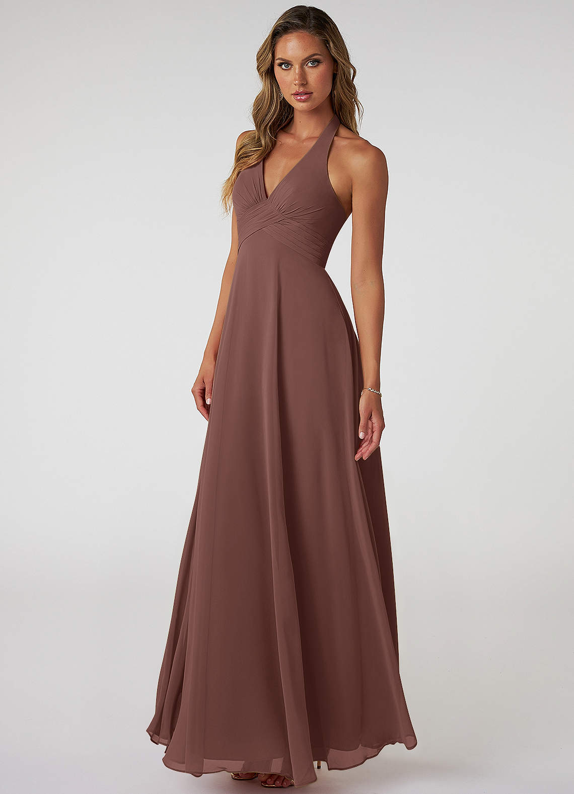 Tessie A-Line V-Neck Chiffon Bridesmaid Dress in Espresso