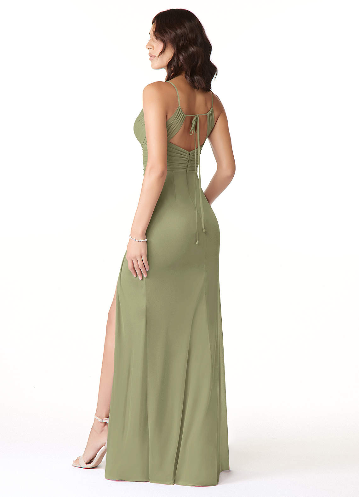 Reneya Mermaid V-Neck Mesh Bridesmaid Dress in Pistachio