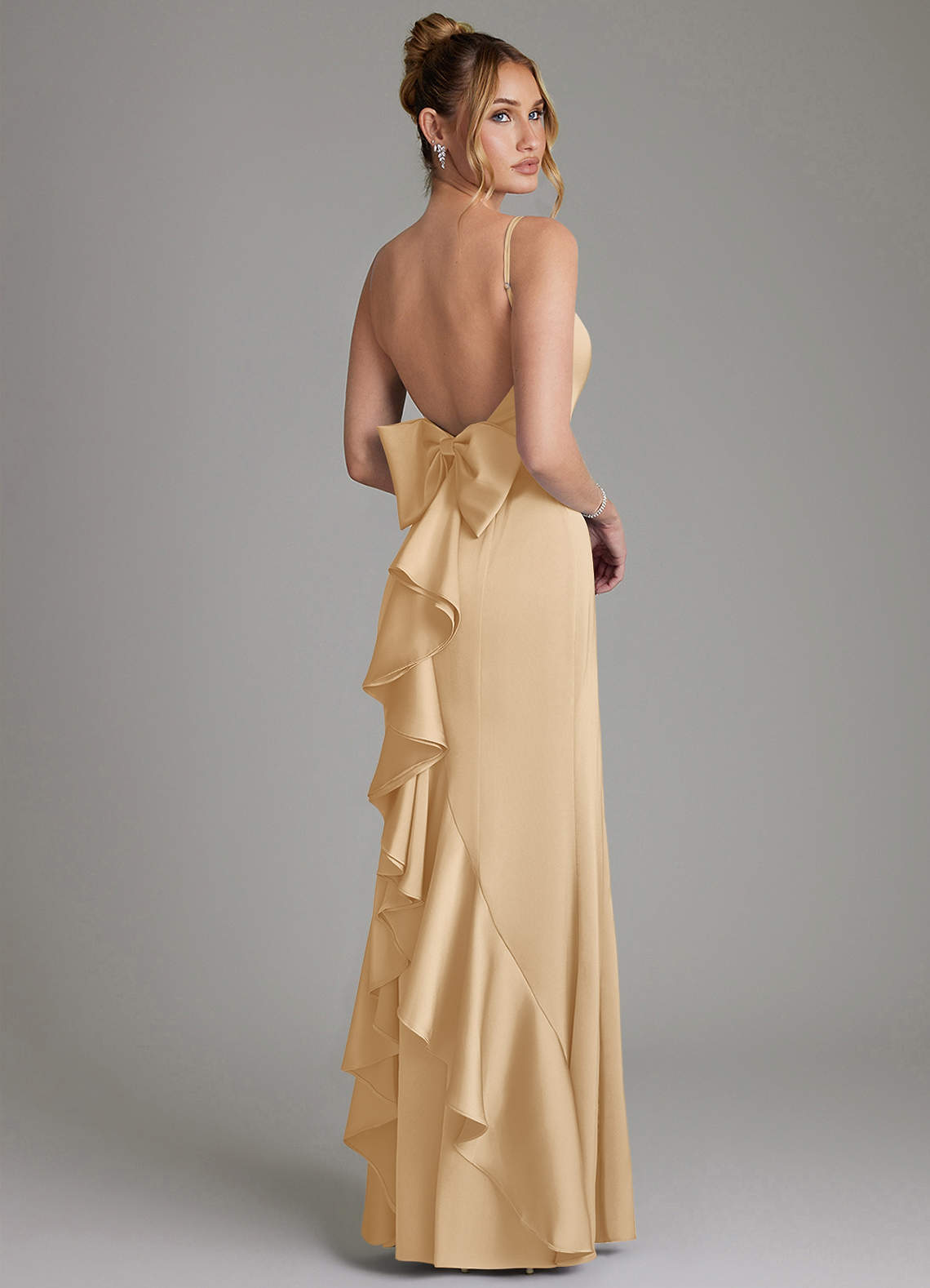 Zherra Mermaid Scoop-Neck Stretch Satin Bridesmaid Dress in Gold
