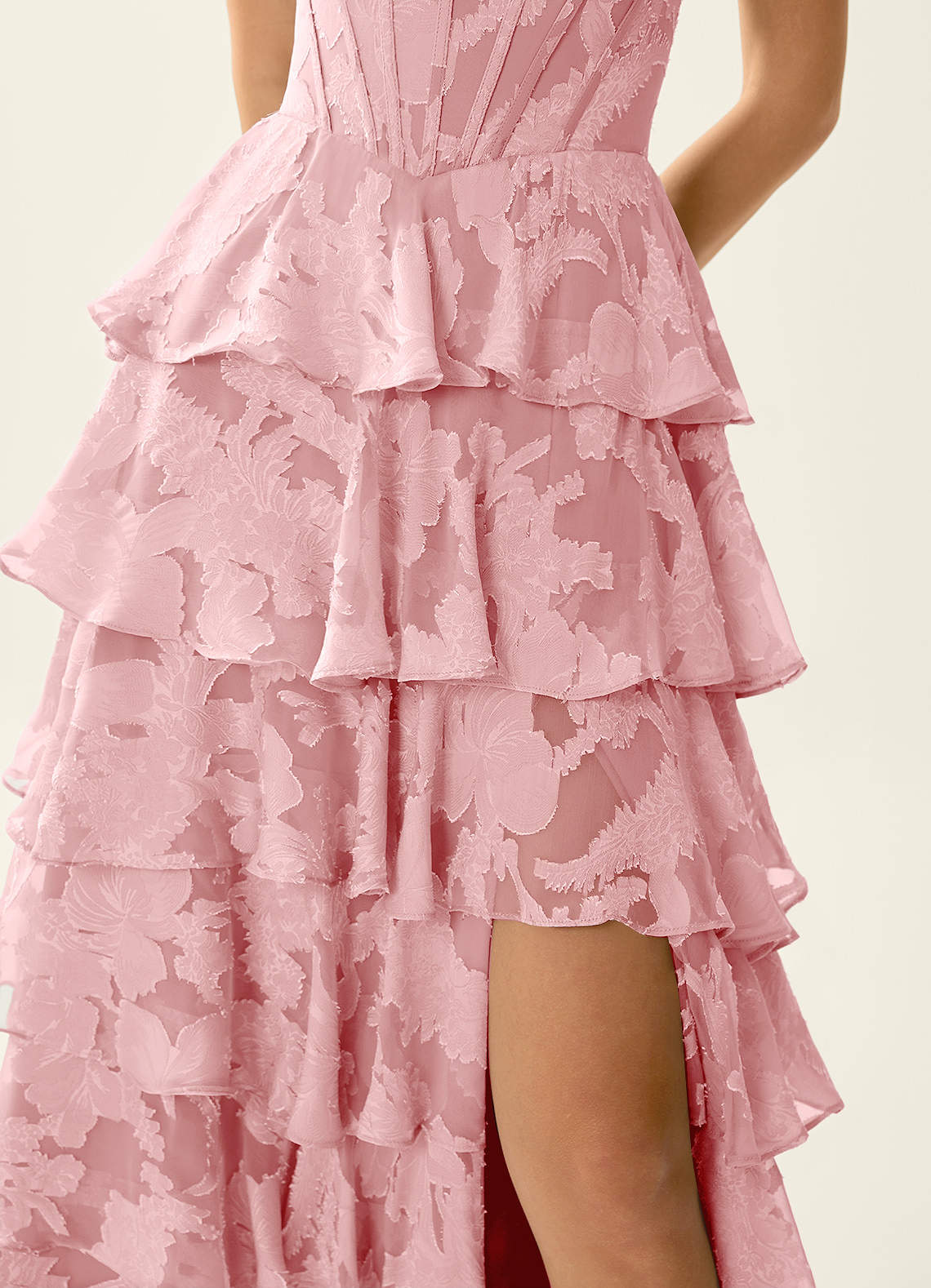 Wrenana A-Line Cowl-Neck Floral Burnout Evening Dress in Coral Pink