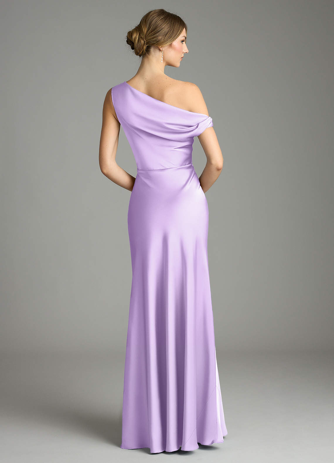 Emerson Mermaid One-Shoulder Stretch Satin Bridesmaid Dress in Lilac