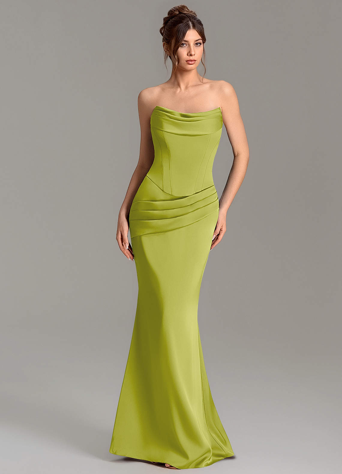 Adrienne Mermaid Cowl-Neck Stretch Satin Bridesmaid Dress in Lemongrass