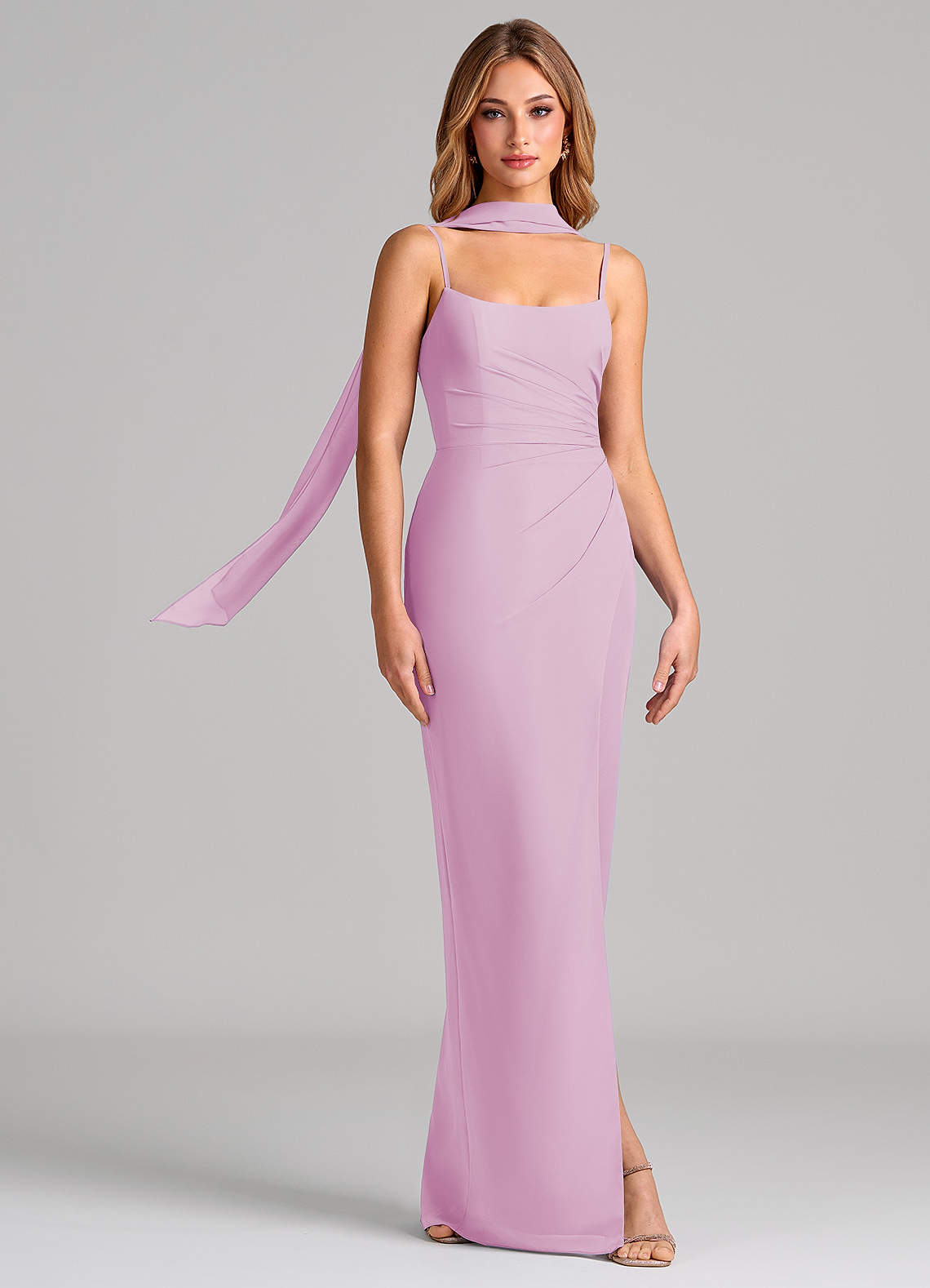 Calandra Sheath Scoop-Neck Chiffon Bridesmaid Dress in candy pink