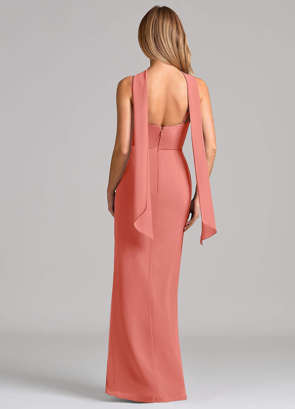 Calandra Sheath Scoop-Neck Chiffon Bridesmaid Dress in Salmon Pink