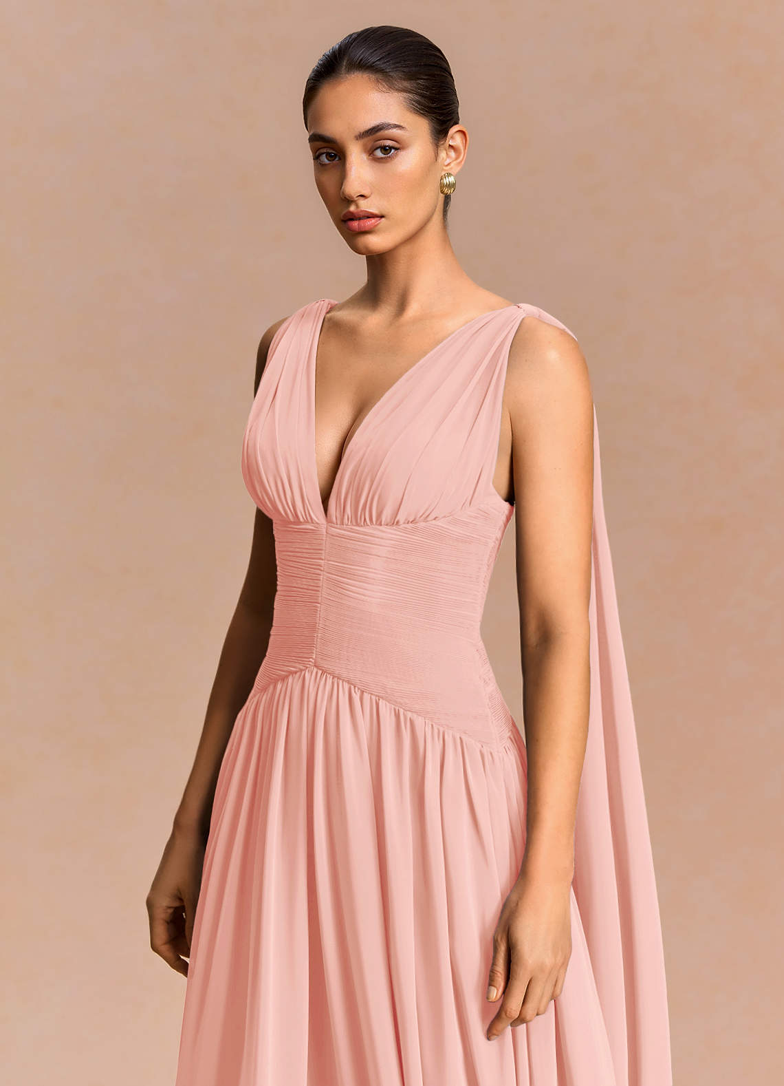 Eluney A-Line V-Neck Chiffon Evening Dress in Rosette