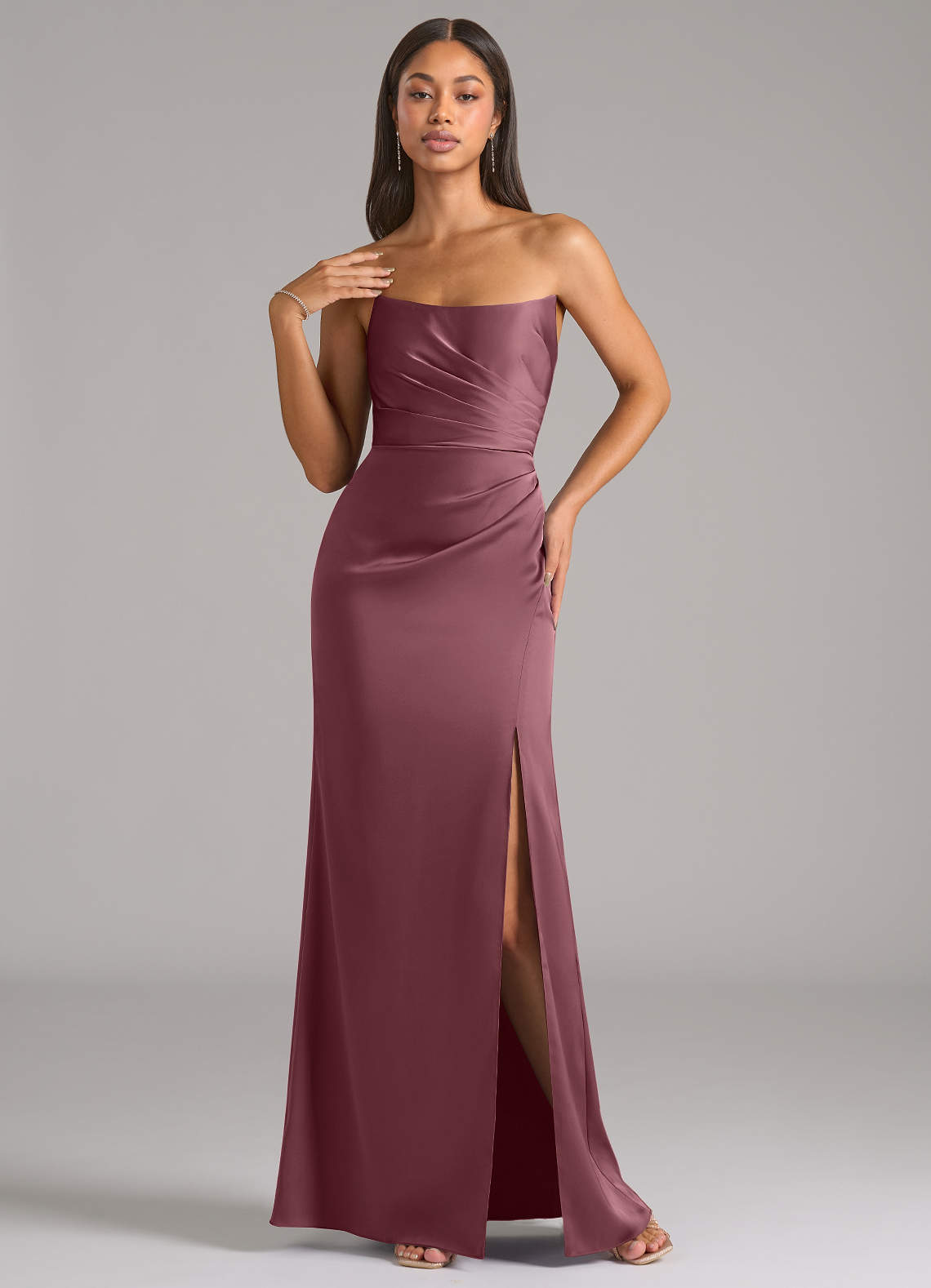 Marla Sheath Strapless Stretch Satin Bridesmaid Dress in Desert Rose