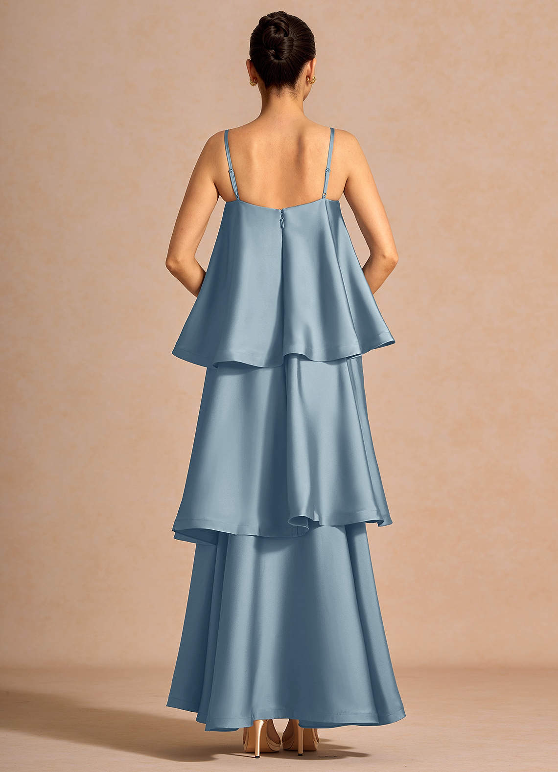 Itasca A-Line Tiered Stretch Satin Wedding Guest Dress in Powder Blue