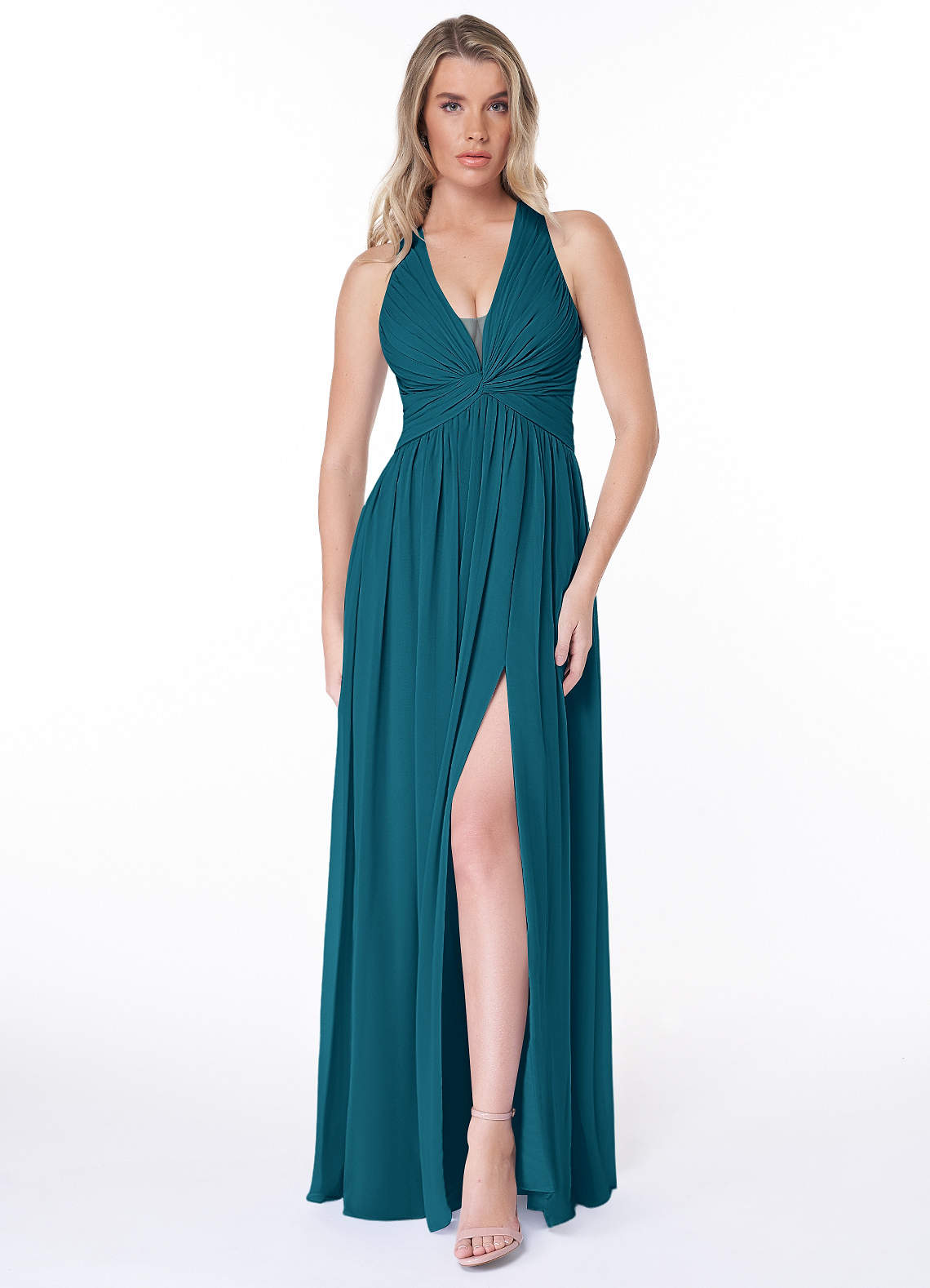 Jaclyn A-Line Halter Chiffon Bridesmaid Dress in Ink Blue