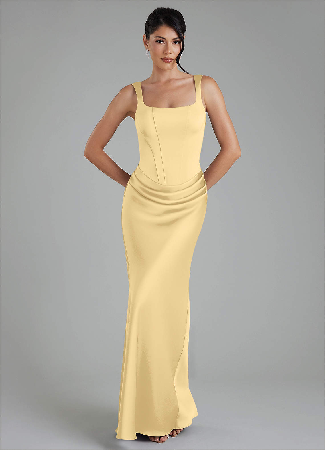 Etta Mermaid Square-Neck Stretch Satin Bridesmaid Dress in Butter