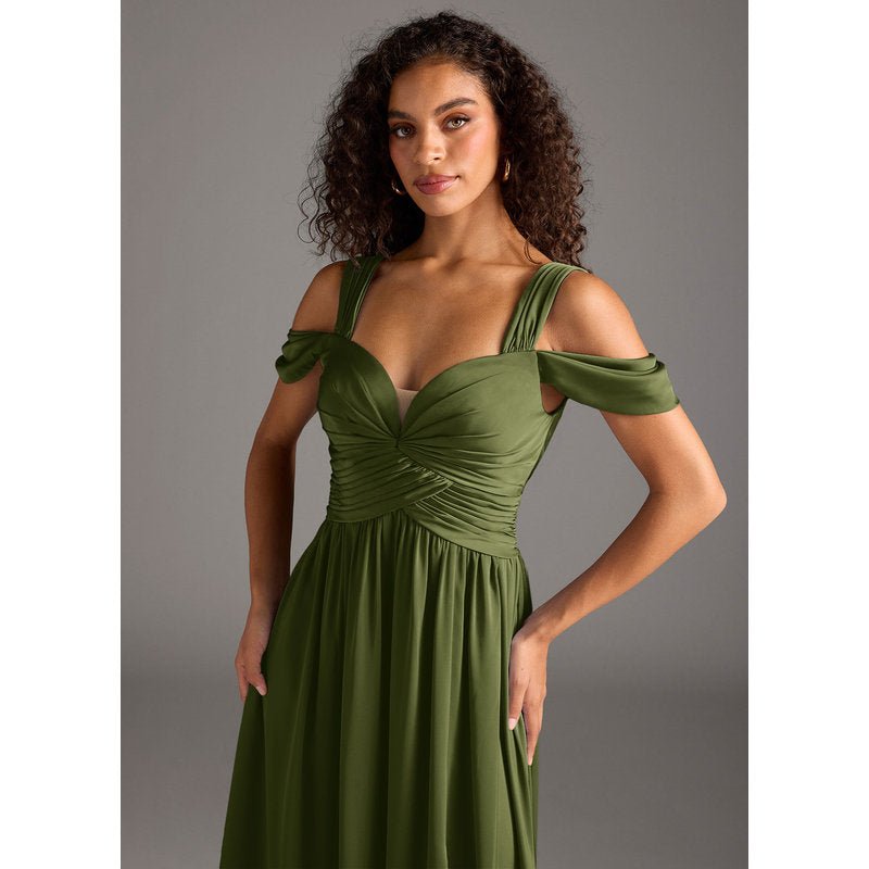 Fionora A-Line Sweetheart Stretch Satin Bridesmaid Dress in Olive