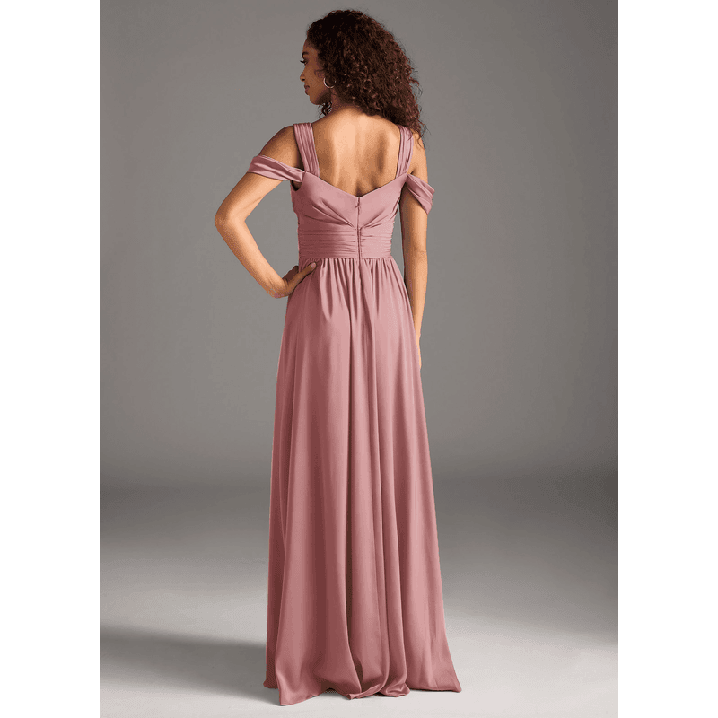 Fionora A-Line Sweetheart Stretch Satin Bridesmaid Dress in dusty rose — back view