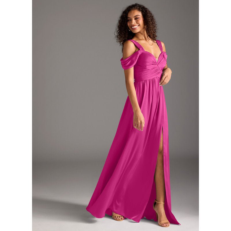 Fionora A-Line Sweetheart Stretch Satin Bridesmaid Dress in Fuchsia — side view