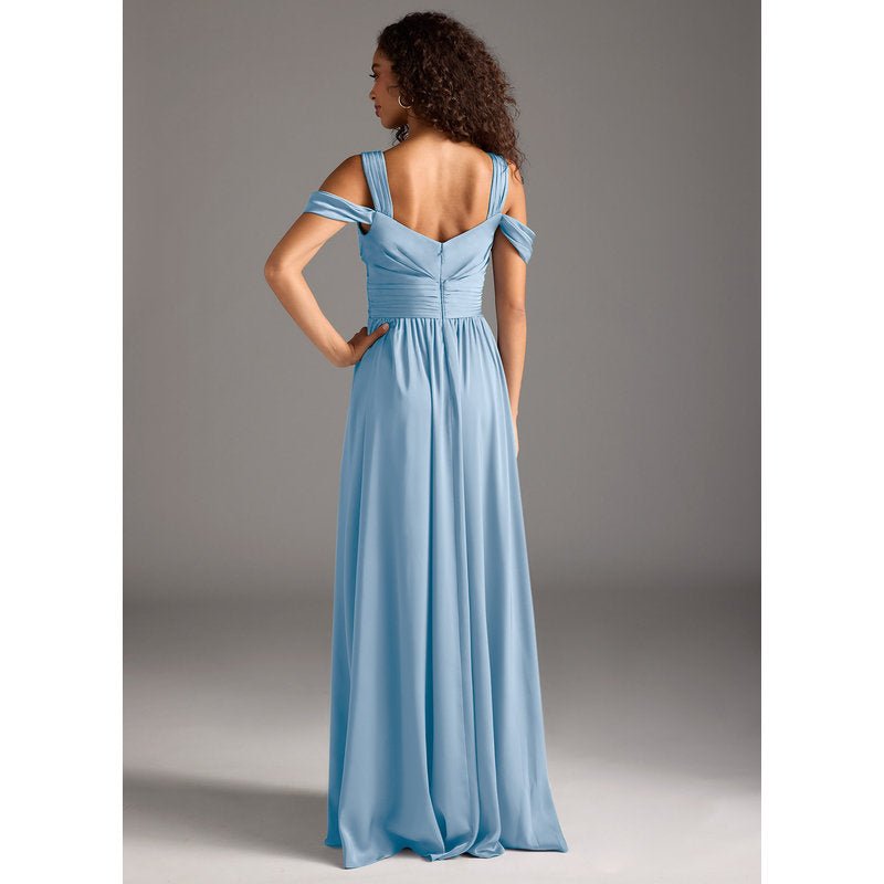Fionora A-Line Sweetheart Stretch Satin Bridesmaid Dress in Powder Blue — back view