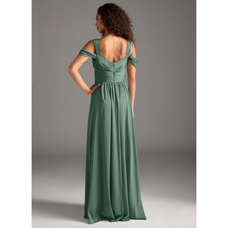 Fionora A-Line Sweetheart Stretch Satin Bridesmaid Dress in Eucalyptus — back view