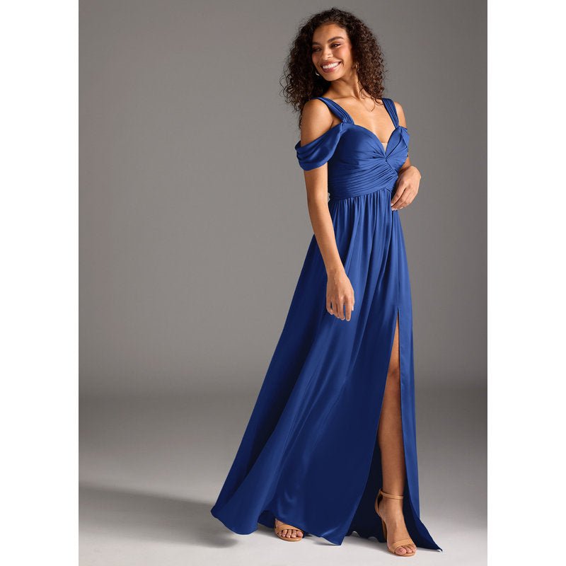 Fionora A-Line Sweetheart Stretch Satin Bridesmaid Dress in Royal Blue — side view