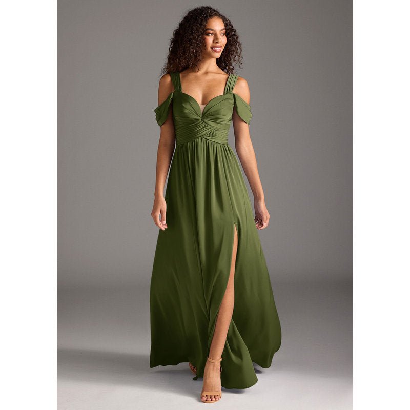 Fionora A-Line Sweetheart Stretch Satin Bridesmaid Dress in Olive