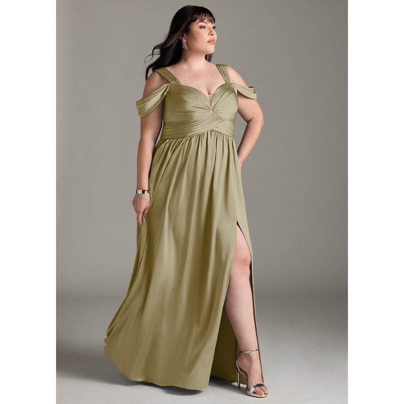 Fionora A-Line Sweetheart Stretch Satin Bridesmaid Dress in Moss Green