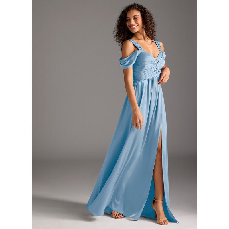 Fionora A-Line Sweetheart Stretch Satin Bridesmaid Dress in Powder Blue — side view